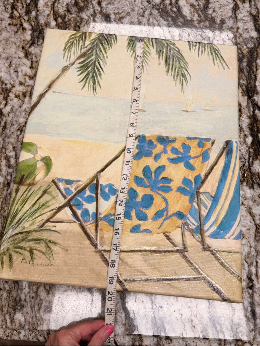 Blue and Cream Beach Chair Canvas Wall Art - Picture 8 of 11